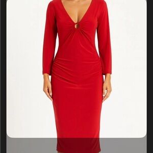 INC International Concepts Red Long Sleeve Dress